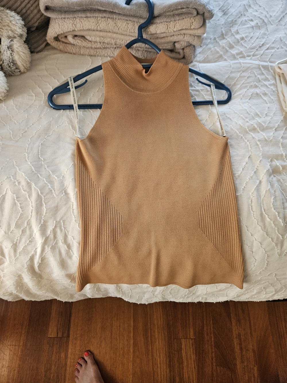 Bisou Sleeveless Mock Neck Knit Tank Top - Camel